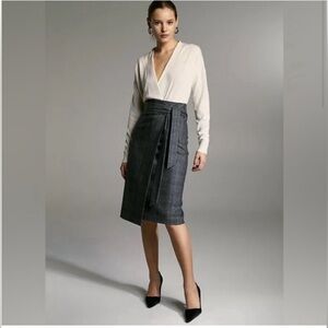BABATON Karl Wool and Cashmere Midi Skirt in Dark Blue